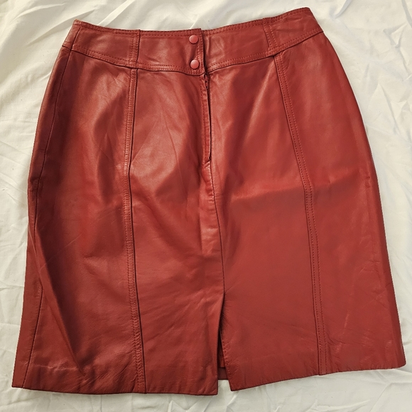 Vintage leather skirt red size 10 - Picture 2 of 13